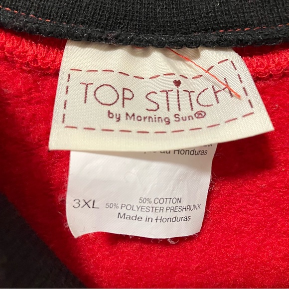 Top Stitch Embroidered Cat & Snowflakes Red Double Collar Crewneck Sweatshirt - Picture 7 of 8